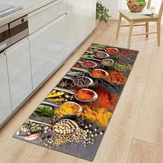 KINGGOO Kitchen Rugs, Tableware & Spices, 60 x 180 cm, Washable Kitchen Mat, Kitchen Rug, Bath Mats, Non-Slip Rug