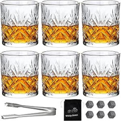 Whiskey Glasses, Set of 6, Crystal Whisky Glasses, Set of 6, 30 cl/300 ml, Heavy Old Fashioned Whiskey Glasses for Scotch, Bourbon Old Fashioned Cocktails, Whisky Gift for Men, Father's Day Gift