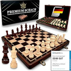 APEQi® Premium Chess Game Wood High Quality Solid Wood 38 x 38 cm 2 Extra Ladies Gift Idea Elegant Chess Board Wood High Quality Folding Chess Box with Chess Pieces Chess Set