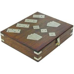 Games Box With Dominoes, Cards and Dice Game – Wood with Brass Inlay