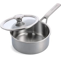 Merten & Storck Stainless Steel Saucepan 18 cm / 2 Litres with Lid, Professional Cooking, Multi-Coated, Measuring Markings, Drip-Free Pouring Rims, Durable Lid, Induction, Oven and Dishwasher Safe