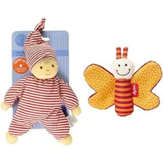 Sterntaler 3015034 Heiko Toy Doll, Integrated Rattle, Age: For Babies from Birth, 23 cm, Red/White, Pack of 1 & SIGIKID 41181 Grasping Toy Butterfly Red Stars Girls and Boys Baby Toy