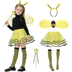 Ulikey Ladybird Costume Set, 4-Piece Girls' Costume with Tulle Skirt, Wings, Wand and Headband, Cosplay Costume with Wings, Fairy Tutu Skirt, Ballet Dresses for Carnival