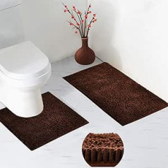 LUFENG Bath Mat Set, 2 Pieces, 20 x 31 Inch Bathroom Mat and 20 x 20 Inch U Shaped Pedestal Mat with Non-Slip Self Adhesive Backing, Bedroom, Machine Washable (Brown)