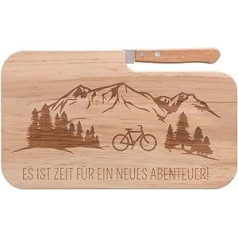 Spruchreif Bread board with knife, breakfast board with engraving, wooden board with knife, outdoor gift, gift for cyclists and mountain bikers, cycling, outdoor breakfast