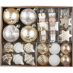 Valery Madelyn Christmas Baubles Set of 50 Christmas Tree Baubles Shatterproof Plastic Christmas Baubles Christmas Decoration with Hanger Gift Package Elegant White Gold Christmas Tree Decorations