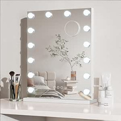 Dripex Hollywood Make-up Mirror for Dressing Table, Hollywood Mirror with 14 Lighting, Table Mirror 52 x 40 cm, Adjustable Brightness and 3 Colours, Wall Mounted or Table Mirror for Bedroom