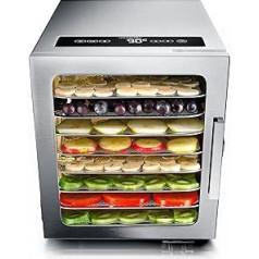 Arendo - Stainless steel dehydrator 8-fold - 500 Watt with temperature control - Food dehydrator for meat fruits vegetables - Timer up to 24 hours - 8 compartments - GS - Dehydrator - BPA free