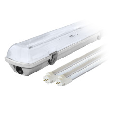 Komplektā: 1x hermētiska IP65 LED lampa 1-puse + 2x LED dienasgaismas spuldze 120cm 18w T8 6000k 1-puse aukstā
