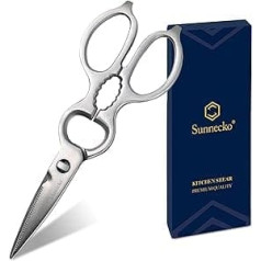 Sunnecko Kitchen Scissors Coated Japanese Kitchen Scissors, Multi-Purpose 8 Inch Micro Serrated Cooking Scissors, Removable Blades, Ergonomic Handle, Stable, Non-Slip & Rustproof