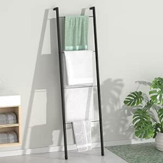 pickpiff Standing Towel Rail in Black Metal - Towel Ladder for Decorative Bathroom, Living Room, Kitchen, Holder for Towels, Blankets, Quits (4-Tier, Black)