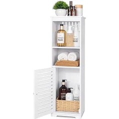 UTOKON White Storage Cabinet, Multifunctional Bathroom Floor Cabinet with 1 Door and 3 Tiers, Freestanding Bathroom Storage Cabinet, 20cm D x 24cm W x 80cm H