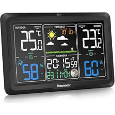 Newentor Wireless Weather Station with Outdoor Sensor, 3 Adjustable Brightness Levels, Wireless Weather Station with Weather Forecast, DCF Radio Clock, Battery Operated and Mains Operated, Suitable for Hanging on the Wall