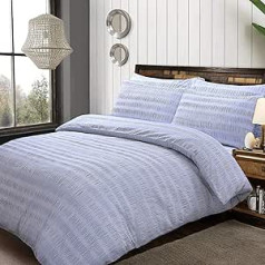 Sleepdown Reversible Printed Seersucker Stripe Grey Poly Cotton 3 Piece Duvet Cover Set Double