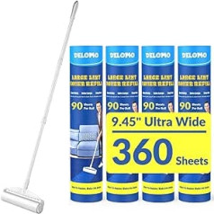 Large Lint Rollers for Carpet, Sticky Rollers for Flooring DELOMO 24cm with 3 Extendable Handles, Long Handle, Sticky Mop for Cleaning Carpets, Cars, Clothes and Pet Hair