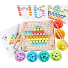 ANPEAC Wooden Montessori Toy, Clip Beads Puzzle Board Games, Maths Educational Toy, Children's Preschool Colours, Sorter, Stacking Toy for 3 4 5 Years Old Children