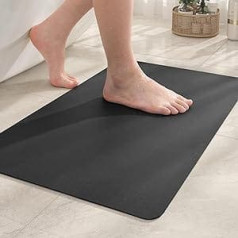 Color G Bathroom Rug 44 x 70 cm, Absorbent Bath Mat, Non-Slip Washable, Bathroom Mat, Absorbent Bath Mat, Shower Mat, Quick-Drying, Diatomaceous Non-Slip Bath Mat, Stone - Black