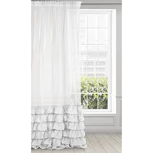 Eurofirany Dolly Gothic Curtain Smooth Valance with Ruffles Transparent Curtain Ruffle Tape 1 Piece Transparent Elegant High Quality Glamour Bedroom Living Room 140 x 250 cm White