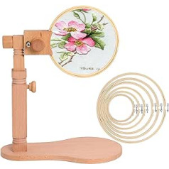 Wooden Embroidery Hoop Holder with Round Embroidery Hoop, Wooden Embroidery Stand for Table and Couch with Cross Stitch Ring for Crafts Sewing Projects Poweka