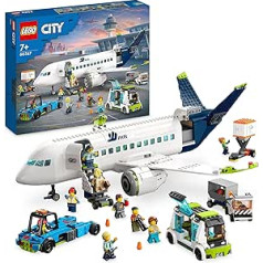 LEGO 60367 City Passenger Plane Toy Set, Large Airplane Model with Airport Ground Staff Vehicles: Apron Bus, Pushback Tug, Catering Loader, Luggage Trolley and 9 Mini Figures