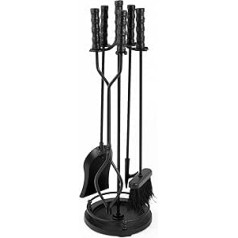 Amagabeli 30 Inches (76.2 cm) 5-Piece Fireplace Tool Set with Wrought Iron and Interior Fittings, Fireplace Accessories, Fireplace Stand, Fire Tongs, Shovel, Antique Brush, Chimney Poker, Black