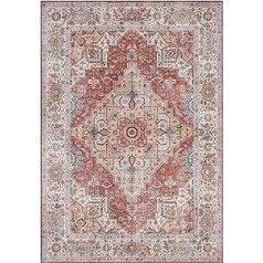 Nouristan Sylla Asmar Living Room Rug Orient-Touch Detailed Pattern Floral KurPile Flat Weave Rug for Dining Room, Living Room, Bedroom - Brick Red, 160 x 230 cm, Polyester, 160 x 230 cm