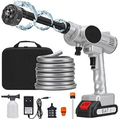 ZONSUSE Portable Mobile High Pressure Cleaning Battery 21 V with 6-in-1 Multi Spray Nozzle, Foam Jug, 15000 mAh Battery, 5 m Hose, for Car Washing, Carpet Cleaning, Watering, Charger with Carry Bag