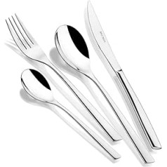 BRA Bari 24-Piece Cutlery Set with Steak Knife, 18/10 Stainless Steel, Modern Design, Mirror Polished, Thickness 3.5 mm, for 6 People