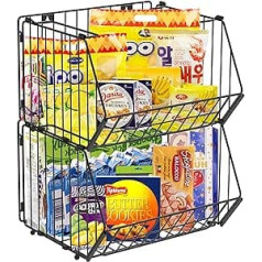 Fuleadture Set of 2 All Purpose Metal Baskets - Stackable Storage Basket - Large and Universal Wire Basket for Kitchen, Pantry and Bathroom - Black