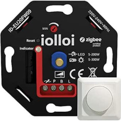 iolloi Zigbee Dimmer 5-200 W, 230 V Phase Control Rotary Dimmer for Dimmable LED and Halogen Lamps, Compatible with Philips Hue, Alexa and Google Home, without Mounting Frame