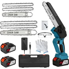 Shavingfun Mini Kettensäge mit Akku 8 Zoll,Akku Kettensäge,Tragbare Mini Elektro-Kettensäge mit Sicherheitsschloss,hand kettensäge mit 2 Batterien 2 Ketten für Garten,Holzschneiden Klein Kettensäge