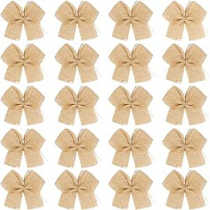 Wedify 20 Jute Bows Rustic Style Vitnage Natural Wedding Decoration Bows for Gift Wrapping, Christmas Tree Decorations (Brown, 11 x 9 cm)