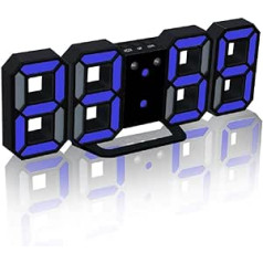 DollaTek 3D LED Digital Alarm Clock with 3 Adjustable Brightness Levels Dimmable Night Light Snooze Function for Home Kitchen Office - Black and Blue