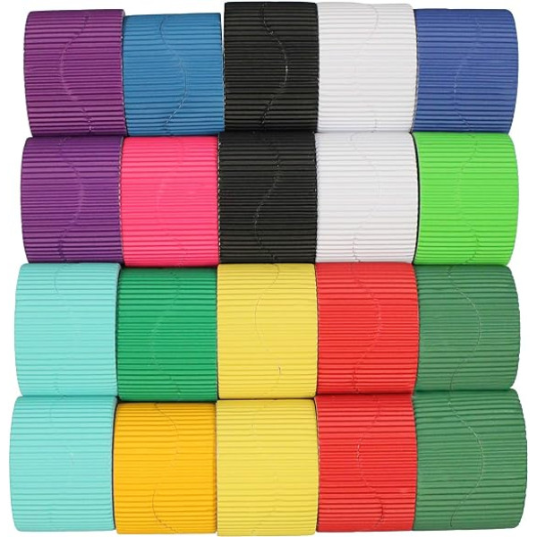 Bright Ideas 10cm x 7.5m 80gsm Wavy Rolls for School Arts and Crafts Box of 20 Colour Rolls - 10cm x 7.5m - 13 Assorted Colours Including Black, White, Red and Emerald Green