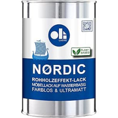 OLI-AQUA NORDIC - 1 Litre - Raw Wood Effect Paint, 1K + 2K Clear Varnish Ultra Matt, Water Paint on Organic Acrylate Base for Light Wood Interior (Furniture & Stairs), Colourless