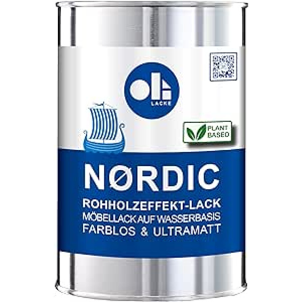 OLI-AQUA NORDIC - 1 Litre - Raw Wood Effect Paint, 1K + 2K Clear Varnish Ultra Matt, Water Paint on Organic Acrylate Base for Light Wood Interior (Furniture & Stairs), Colourless