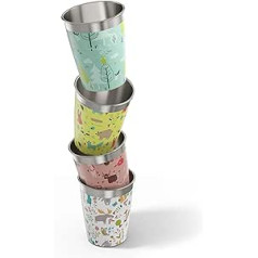 SIGG Kinderbecher Set (4 x 0.35 L), Trinkbecher für Kinder in 4 bunten Designs für Jungen und Mädchen, praktische Edelstahlbecher für zu Hause und unterwegs