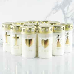 Set of 12 Hofer Grave Candles, Small, 46 to 54 Hours Burning Time, Funeral Candles with Lid, Grave Light, Cemetery Candle with Motif, Candles for Grave Decoration and Grave Decoration