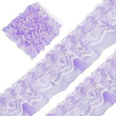 GORGECRAFT 10 m 2-Layer Pleated Chiffon Lace Ribbon Purple Ruffled Voile Net Organza Tulle Fabric Ruffle Edge Lace Trim for Sewing Crafts Wedding Dress Party Supplies Handmade DIY