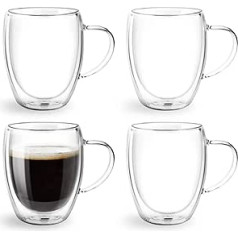 Topsky Set of 4 Insulated Latte Macchiato Cups - 350 ml Double-Walled Borosilicate Glass Cups for Coffee, Tea, Iced Coffee, Beer and Juice, Suitable for Indoor and Outdoor Use