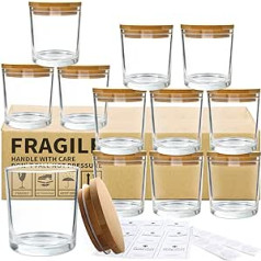 CONNOO Pack of 12 10oz Clear Glass Candle Jars with Bamboo Lids for Candle Making Empty Candle Tins with Wooden Lids Bulk Clean Candle Container - Dishwasher Safe