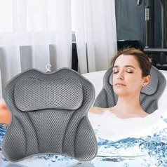 Purpledi Bath Pillow, Bath Pillow as Neck & Neck Pillow Bathtub, with 4D Air Mesh Technology, Neck and Back in the Bath with 6 Suction Cups, Bath Headrest for Home Spa (Grey)