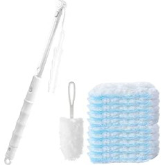 KMAKII 360° Disposable Duster Fluffy Duster Extendable Duster with 2 Handles + 20 Duster Refills for Ceiling Fan/Car/Furniture