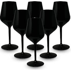 BRYNA Set of 6 Wine Glasses 33 Cl Polycarbonate (Hard Plastic), 100% Italian Design, Unbreakable Glasses, Reusable and Dishwasher Safe Wine Glasses, Black