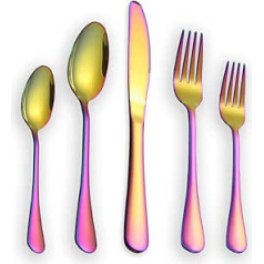 Berglander Besteck Set 30 Stück, Edelstahl Mit Titan Regenbogen Farbe Überzogen, Mehrfarbig Besteckset, Service Für 6, 30 Stück