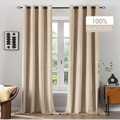 MIULEE Curtains, 100% Opaque Velvet Curtains for Bedroom, Opaque Thermal Curtains with Eyelets, Cold Protection, Blackout Curtain, Set of 2, H x W 260 x 140 cm, Beige