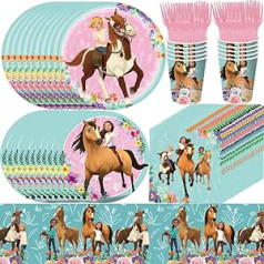 Birthday Party Tableware, 61 Pieces, Horse Party Tableware, Birthday Party Supplies, Including Paper Plates, Cups, Napkins, Suitable for Birthday Horse Themed Party Supplies