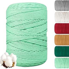 SPEEDSPORTING Cotton Yarn Macrame, 3 mm x 500 m Premium Cotton Macrame Yarn, 4 Threads Thick Cotton Rope Macrame Cotton Yarn for DIY Crafts, Hanging Plant, Boho Decoration, Hanging Basket (Aquamarine)