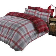 Dreamscene Boston 100% Brushed Cotton Duvet Cover with Pillowcase Flannel Thermal Tartan Bedding Set - Red Grey Silver, Single