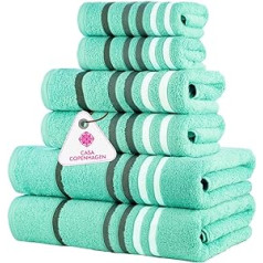 Casa Copenhagen Exotisches 6-teiliges Handtuch-Set – Aquablau, 525 g/m², 2 Badetücher, 2 Handtücher, 2 Waschlappen aus weicher ägyptischer Baumwolle für Badezimmer, Küche und Dusche